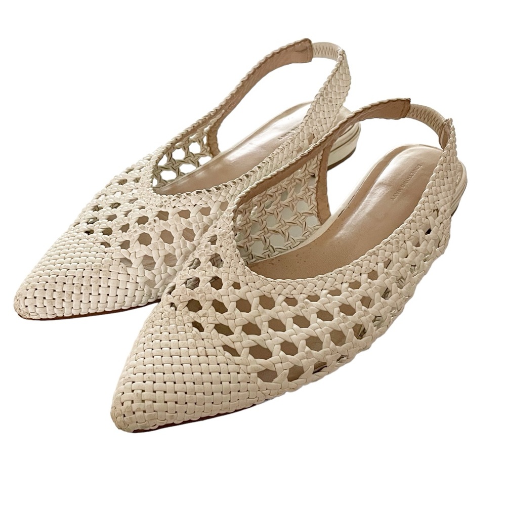 Something Navy Size 9.5 Larissa White Woven Slingback Flat Shoes